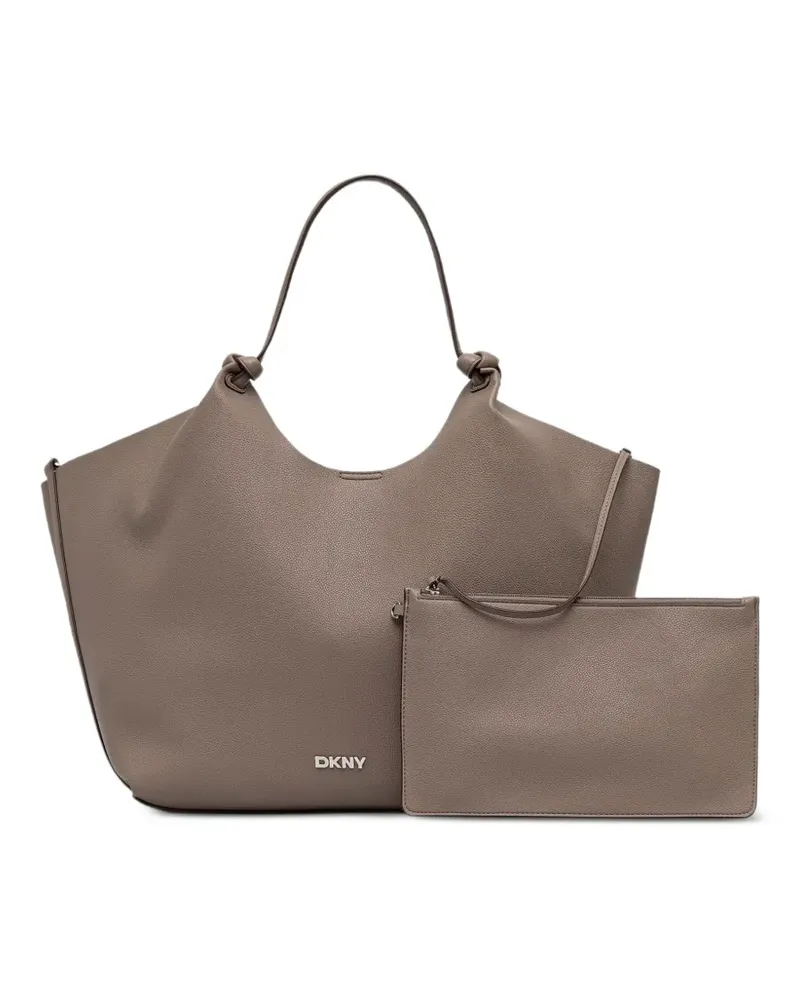 DKNY XL Paula Tote Bag aus gekörntem Leder mit geknotetem Henkel - Braun Braun