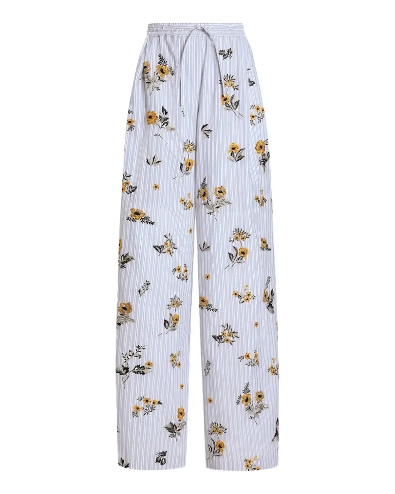 Dolce & Gabbana Popeline-Hose mit Blumenstickerei und Strasssteinen - Weiß Weiß