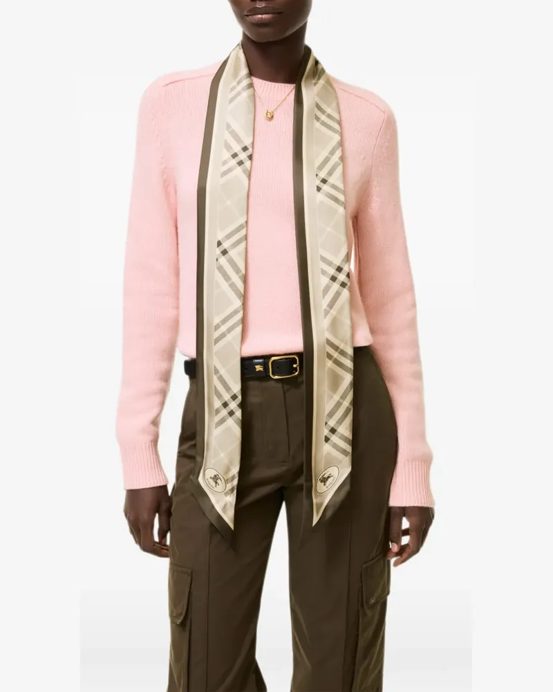 Burberry Schmaler Seidenschal mit Rose Check - Nude Nude