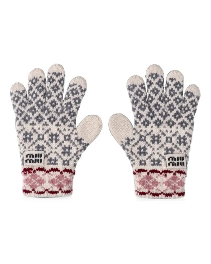 Miu Miu Fair Isle logo-patch wool gloves - Weiß Weiß