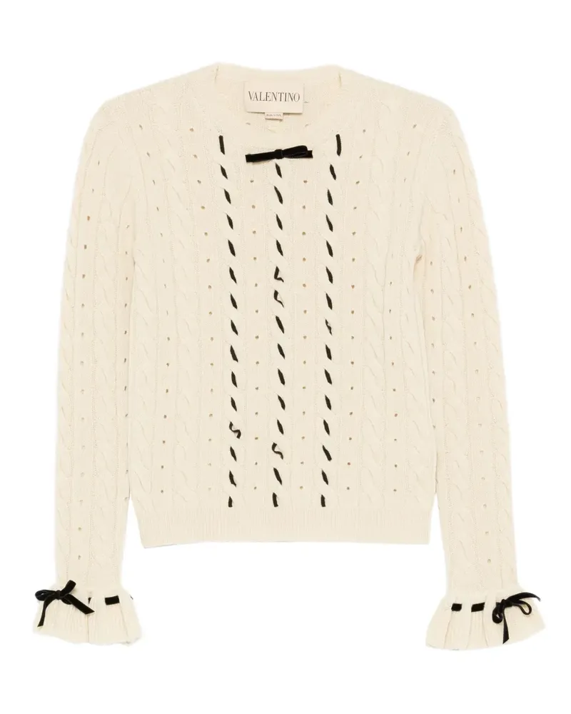 Valentino Garavani Zopfmuster-Pullover mit gerüschten Bündchen - Nude Nude