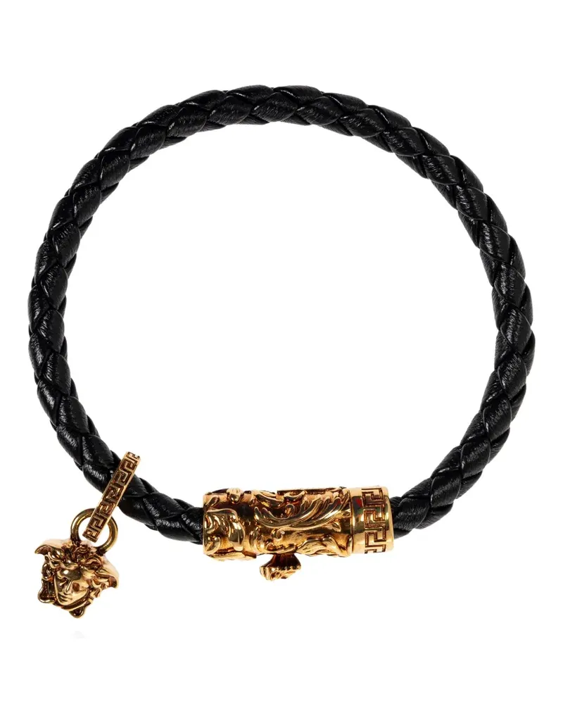 Versace Geflochtenes Lederarmband mit Medusa - Schwarz Schwarz
