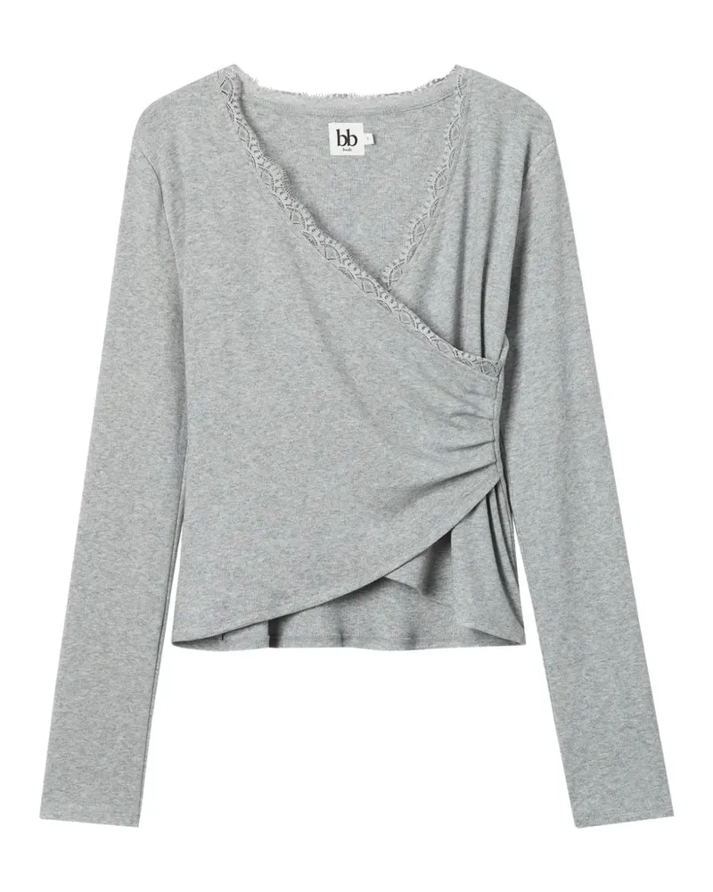 b+ab Oberteil mit V-Ausschnitt und Spitzenborte - Grau Grau