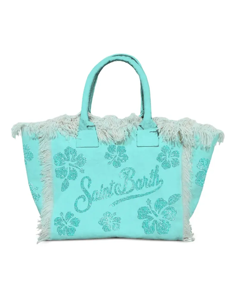 MC2 Saint Barth Vanity Tote Bag mit Blumenmuster und Fransen - Blau Blau