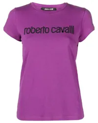 Roberto Cavalli T-Shirt mit Logo-Stickerei Violett