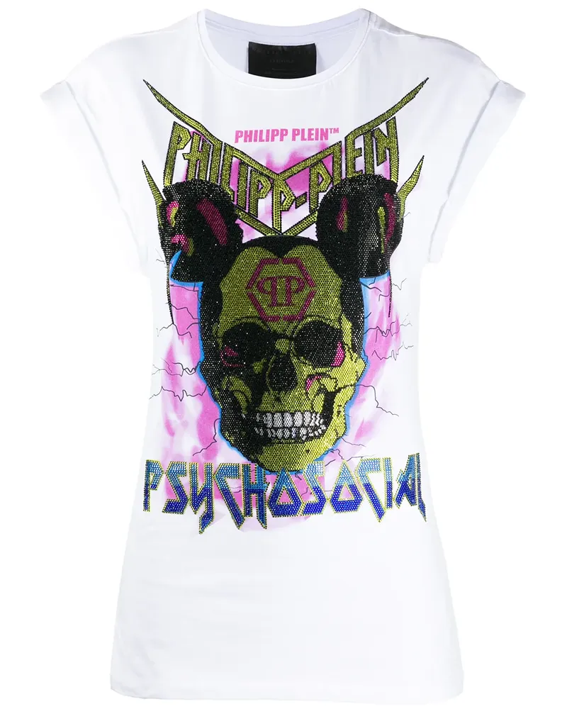 Philipp Plein T-Shirt mit Kristall-Totenkopf - Weiß Weiß