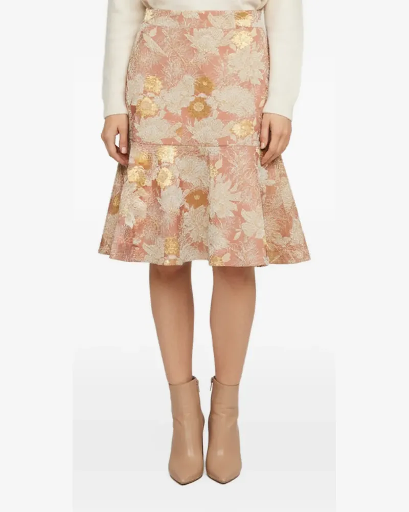 N° 21 Midirock aus Blumenjacquard mit tief angesetzter Taille - Rosa Rosa