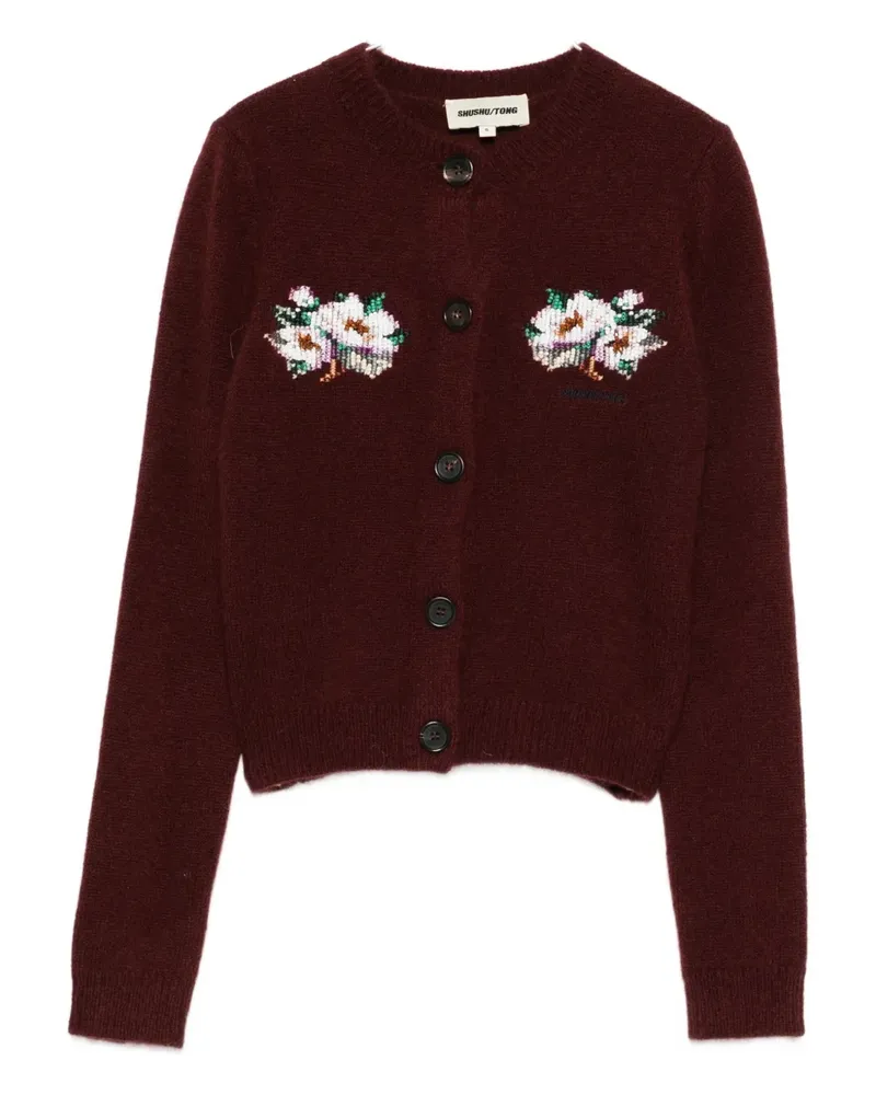 SHUSHU/TONG floral-appliqué buttoned cargigan - Rot Rot