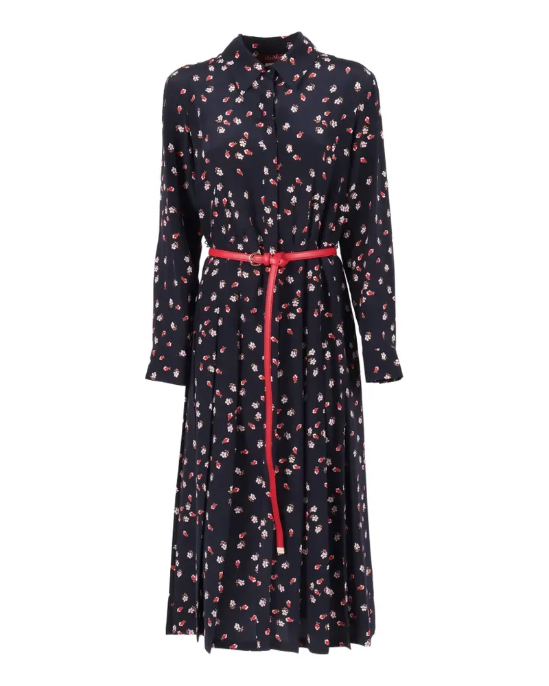 Max Mara floral belted silk dress - Blau Blau