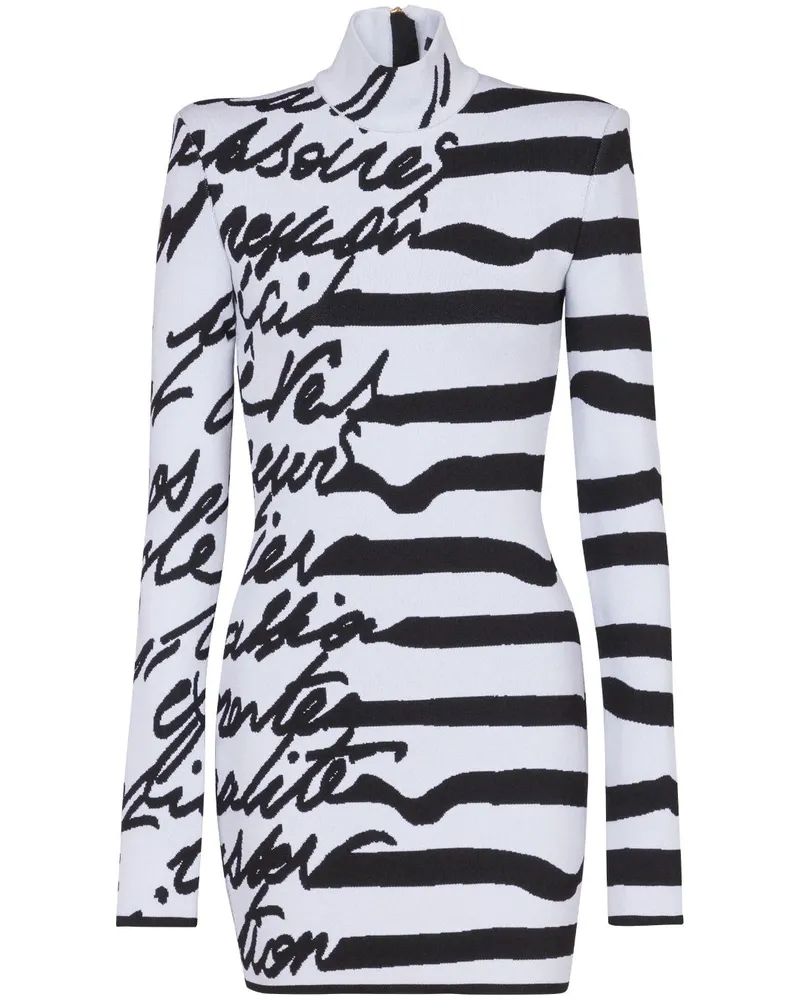 Balmain Strickkleid mit Intarsien-Logo - Weiß Weiß