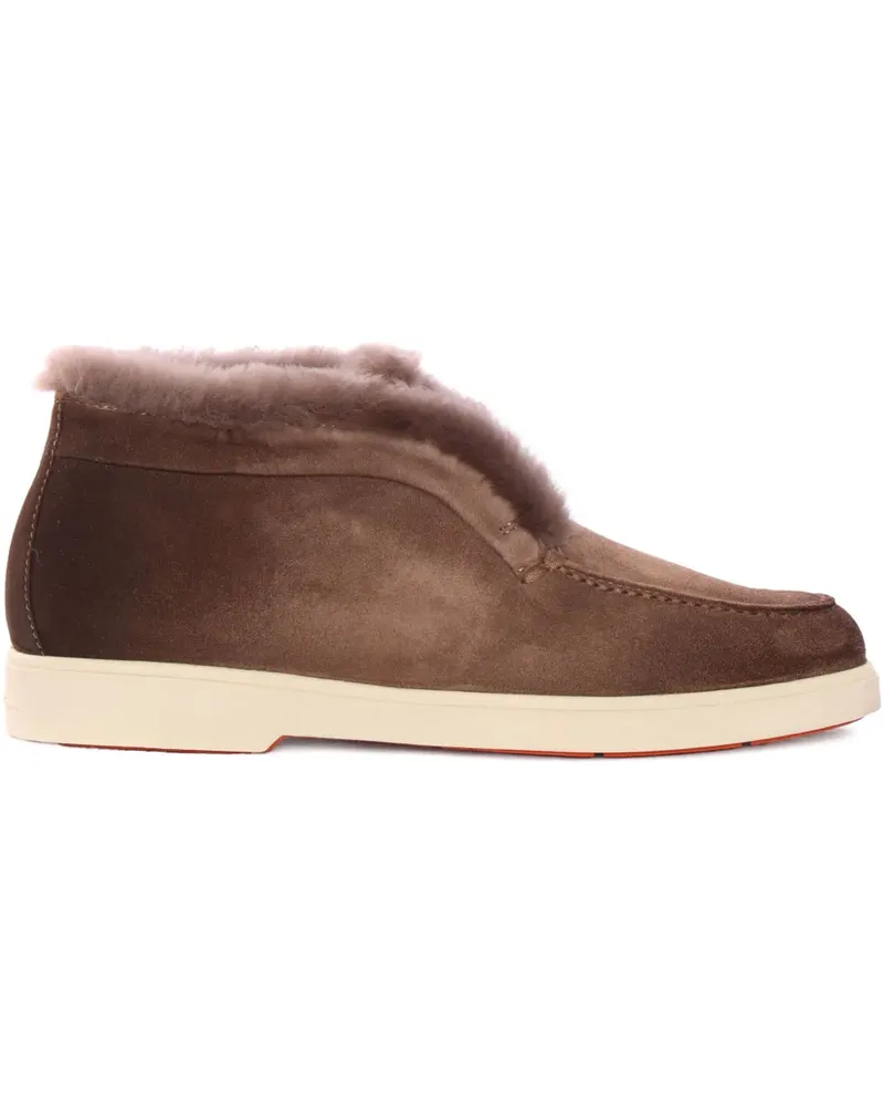 Santoni Wildlederstiefel mit Pelzbesatz - Braun Braun