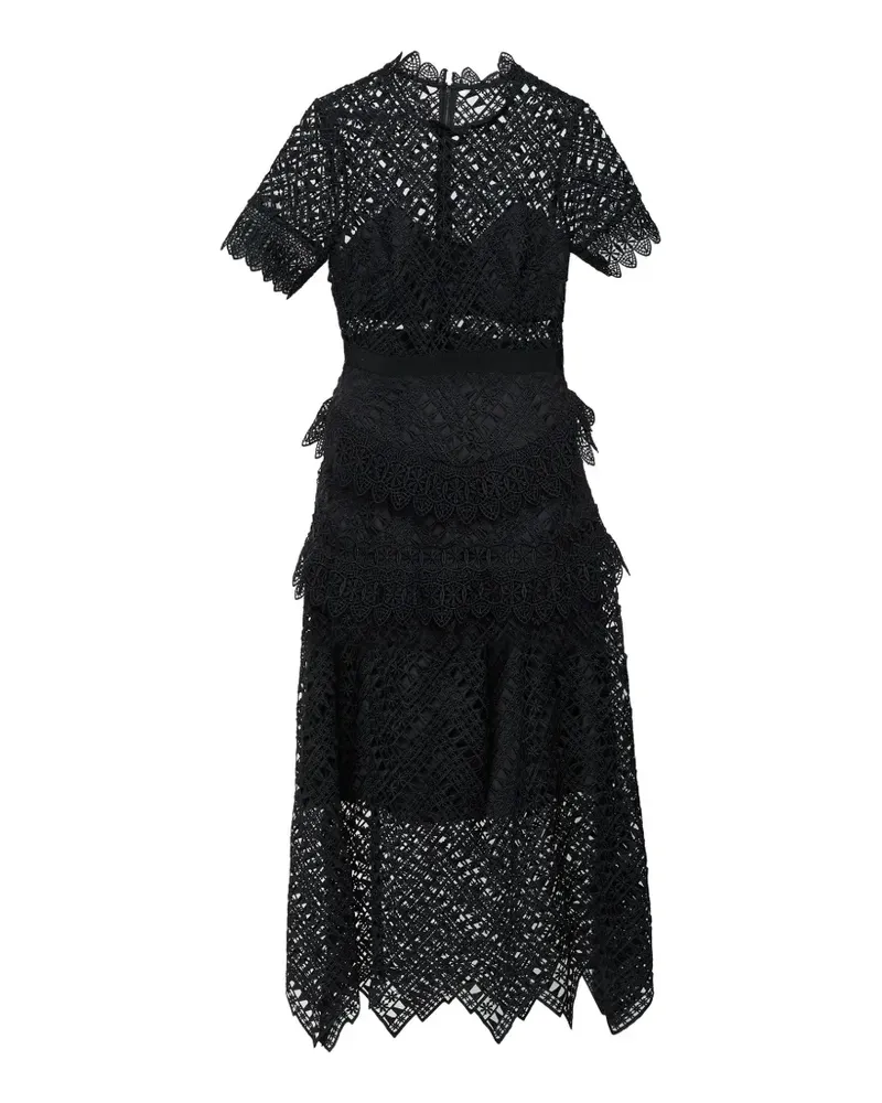Self-Portrait guipure lace tiered midi dress - Schwarz Schwarz