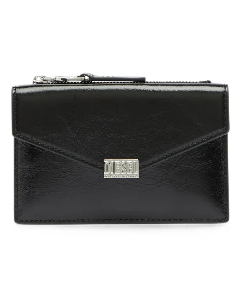 Diesel envelope-style card holder in shiny wrinkled leather - Schwarz Schwarz