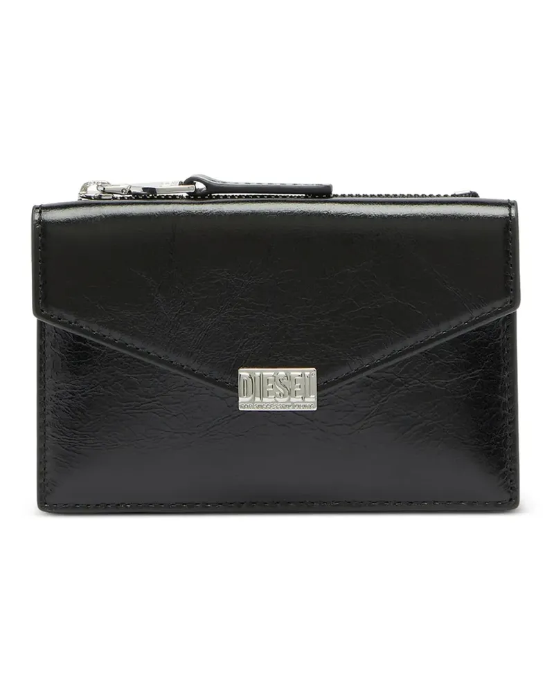 Diesel envelope-style card holder in shiny wrinkled leather - Schwarz Schwarz