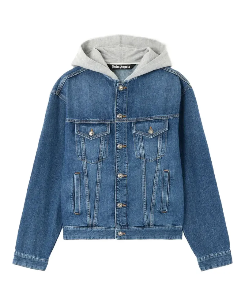 Palm Angels Kapuzen-Jeansjacke mit Logo - Blau Blau