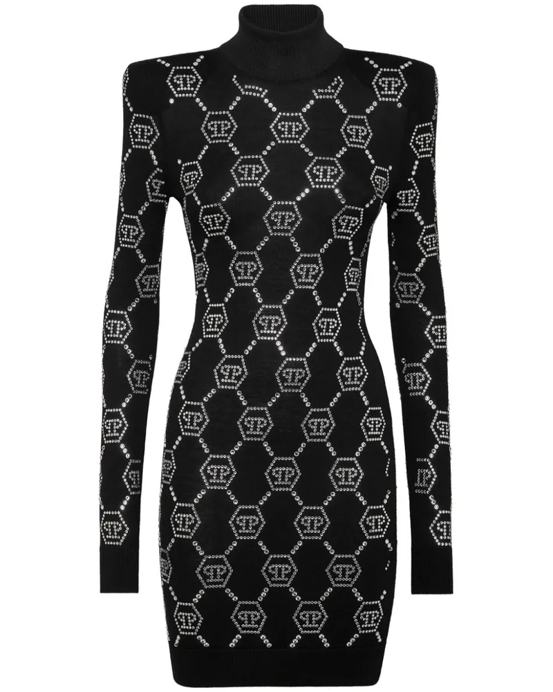 Philipp Plein Kristallverziertes Minikleid mit Monogramm - Schwarz Schwarz