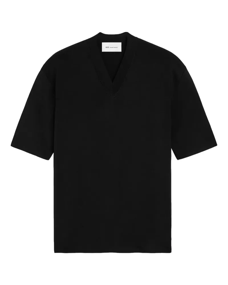 AMI Paris Kurzärmeliger Pullover mit V-Ausschnitt - Schwarz Schwarz