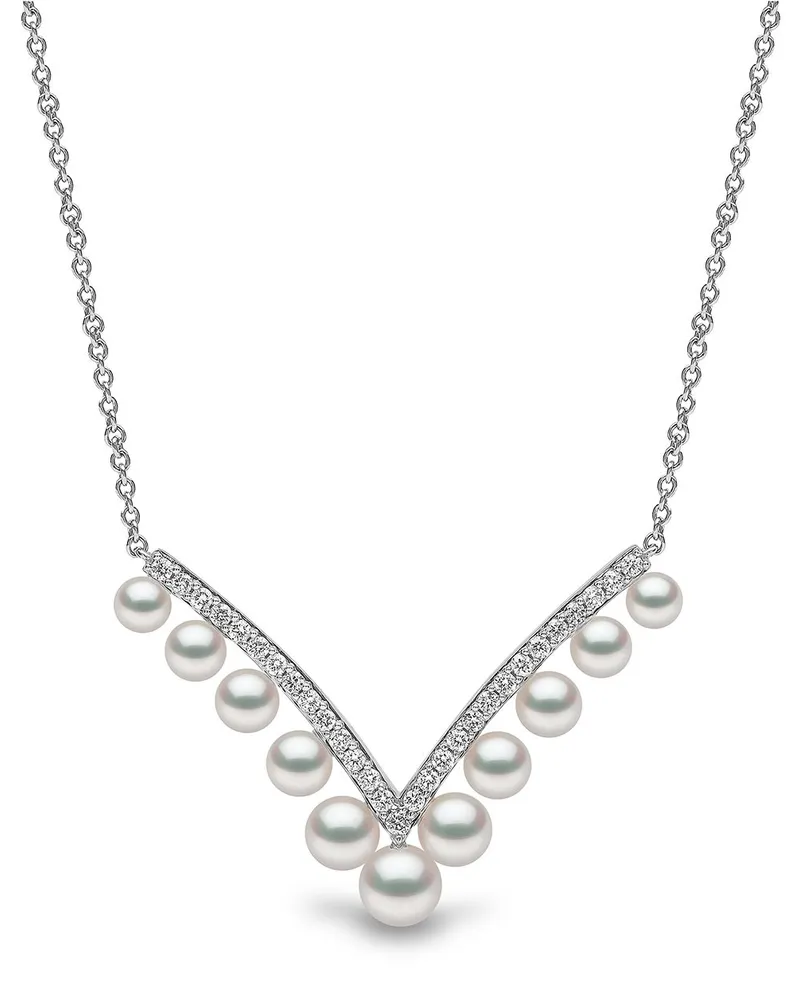 YOKO London 18kt Sleek Weißgoldhalskette mit Akoya-Perlen und Diamanten - Silber Silber