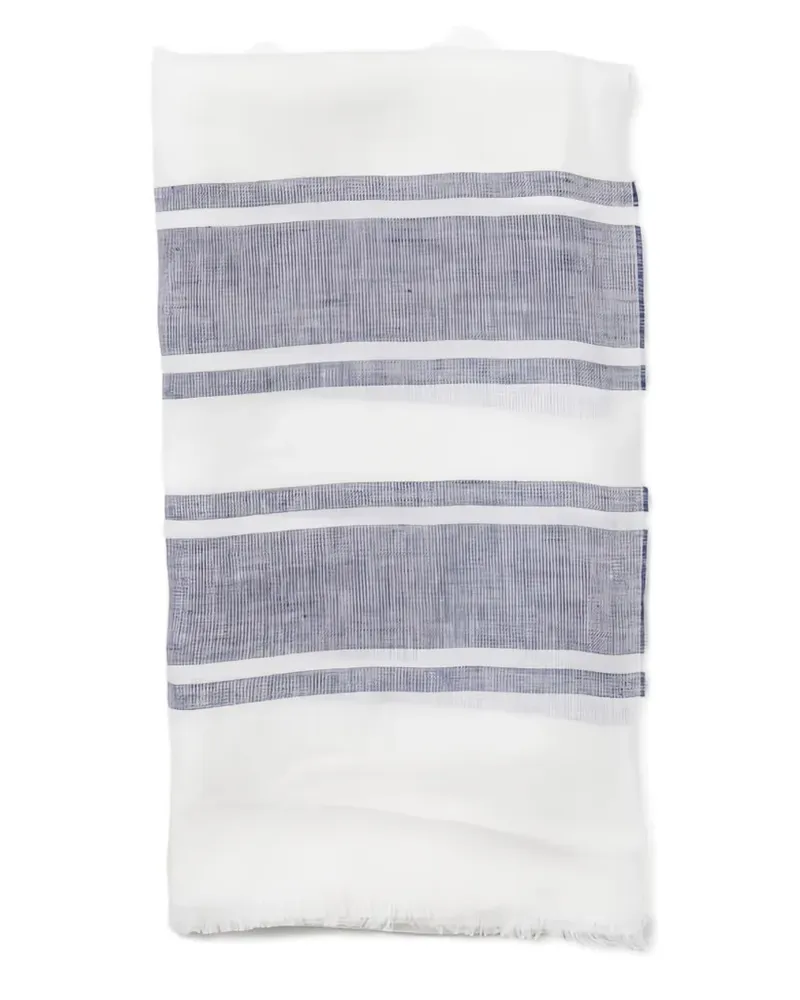 Brunello Cucinelli striped frayed-edge linen scarf - Weiß Weiß