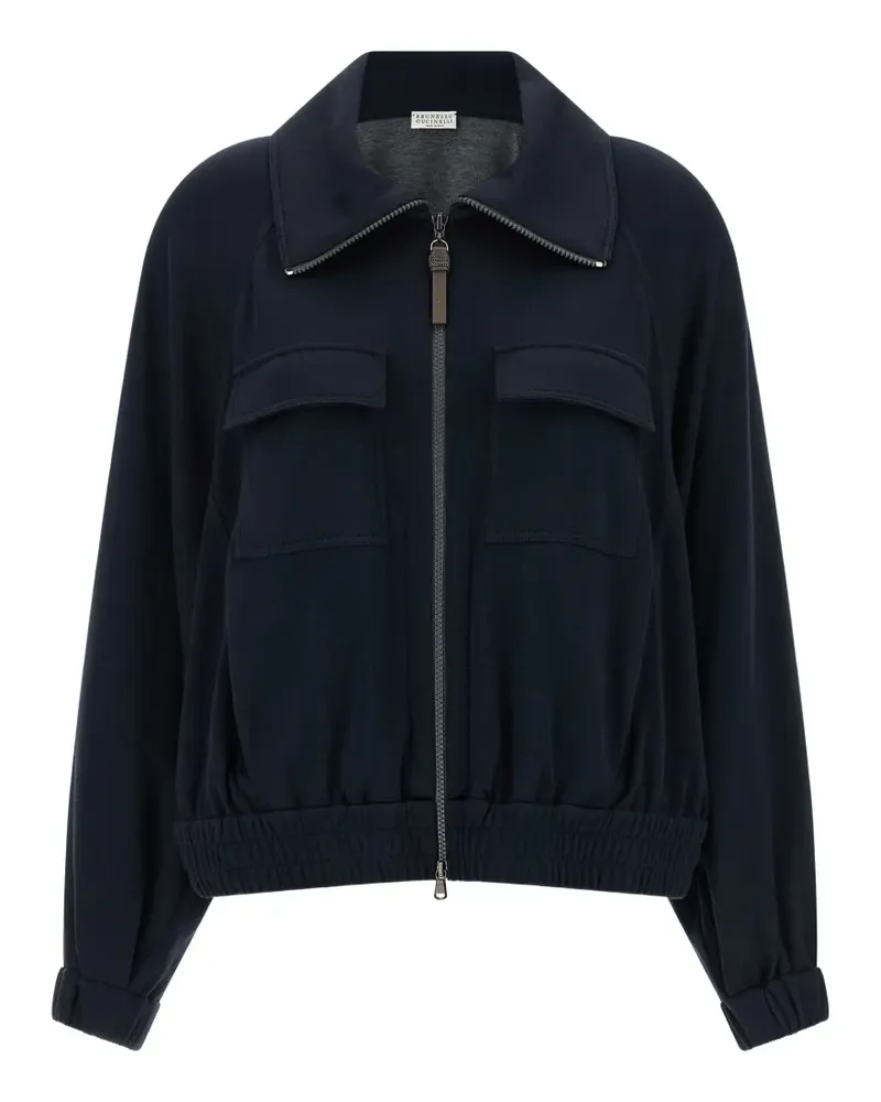 Brunello Cucinelli Monile-embellished zip-up sweatshirt - Blau Blau