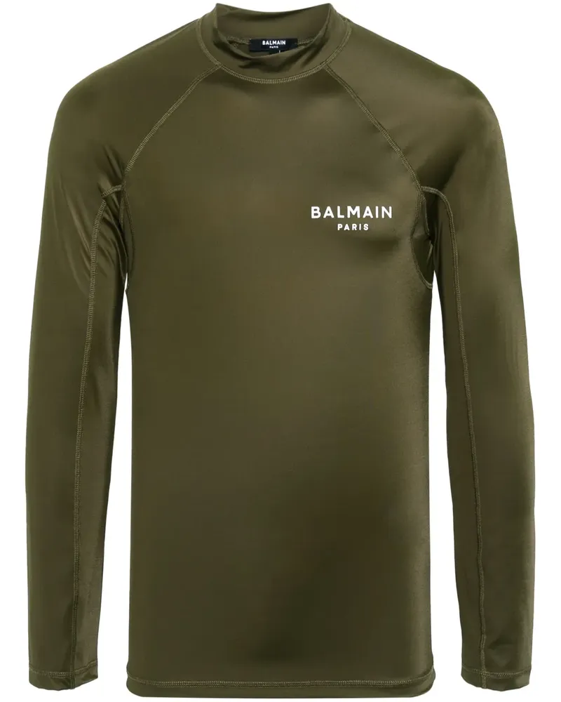 Balmain Langarmshirt mit Logo-Print - Grün Grün