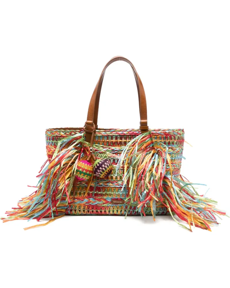 Aquazzura Trancoso fringe-trimmed woven tote bag - Rot Rot