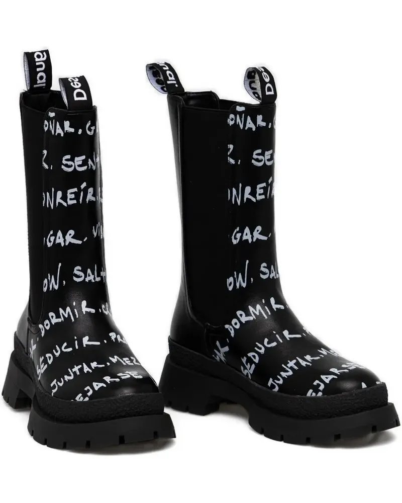 Desigual Chelsea-Boots mit Schriftzug-Print - Schwarz Schwarz