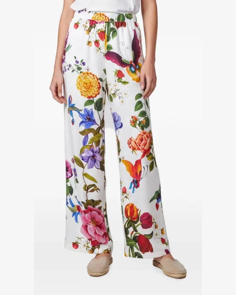 Max Mara x Lily Aldridge Weite Hose mit Blumen-Print - Weiß Weiß