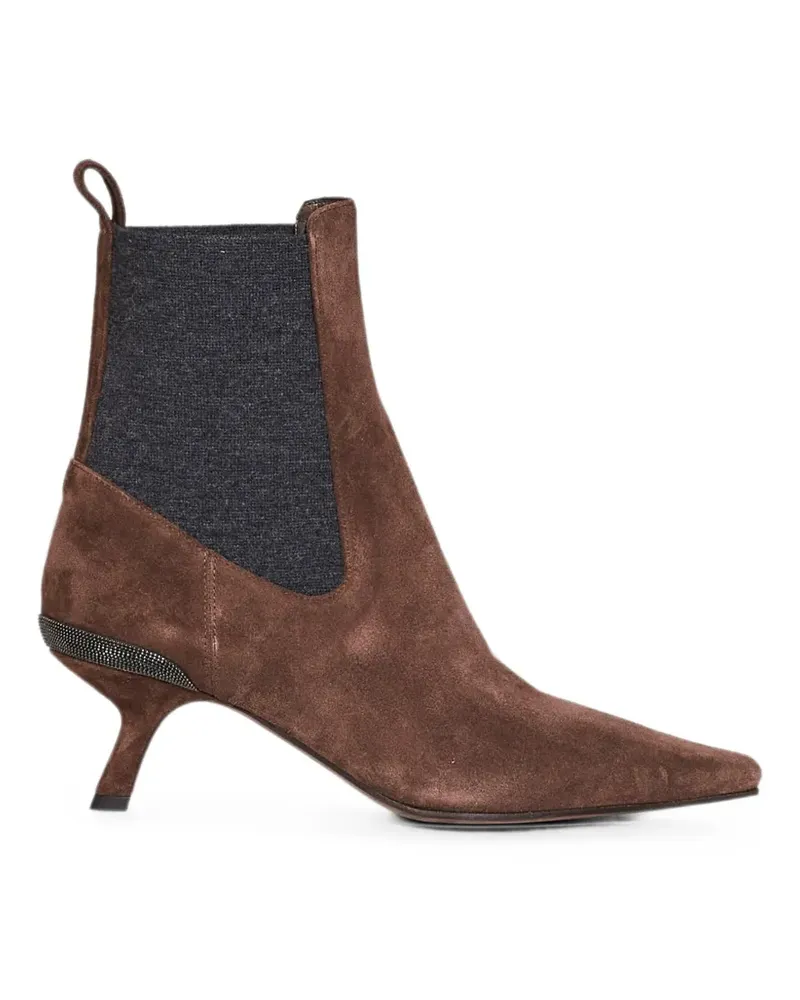 Brunello Cucinelli Monile-embellished suede ankle boots - Braun Braun
