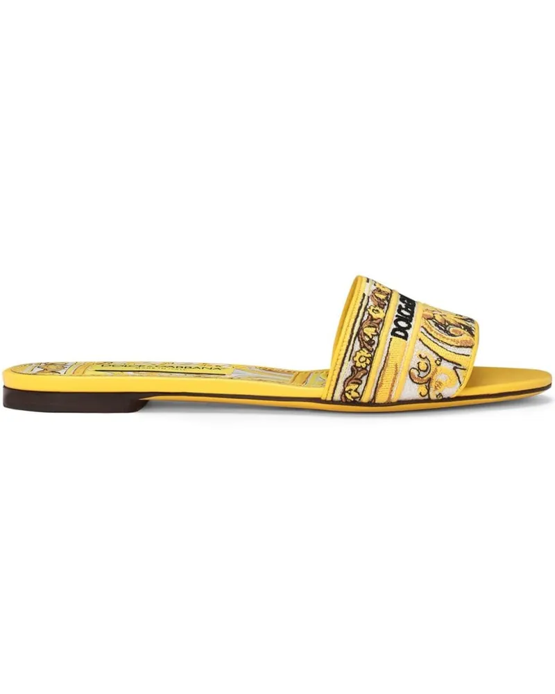 Dolce & Gabbana Bianca Pantoletten mit Majolica-Muster - Gelb Gelb