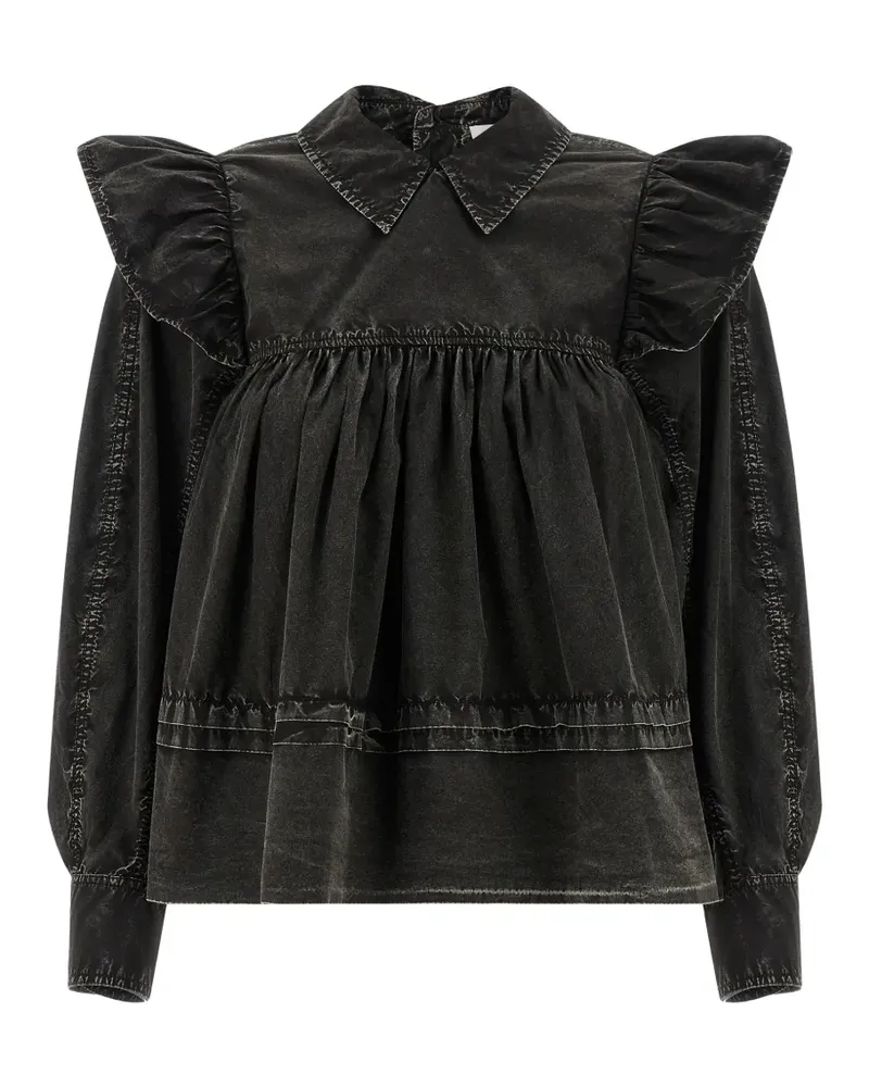 Ganni polo-collar blouse - Schwarz Schwarz