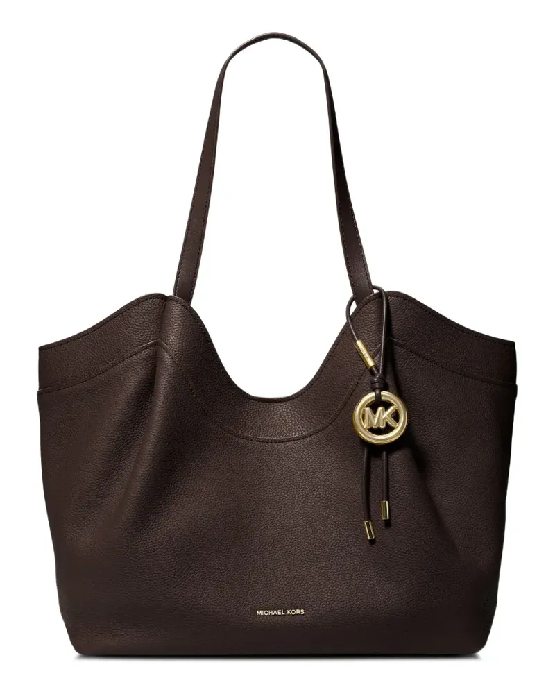 Michael Kors Tote Bag aus gekörntem Leder mit Logo-Anhänger - Braun Braun