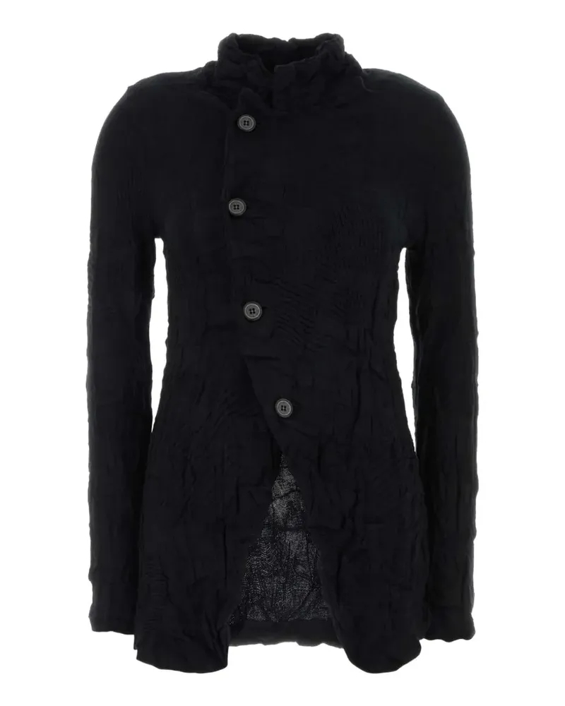 Yohji Yamamoto crinkled-finish asymmetric-fastening cardigan - Schwarz Schwarz