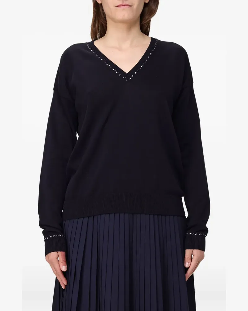 Fabiana Filippi Pullover mit Kristallen und V-Ausschnitt - Blau Blau