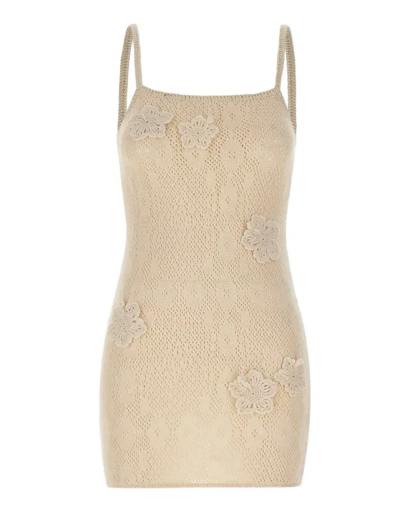 MC2 Saint Barth crochet-knit flower-appliqué mini dress - Nude Nude