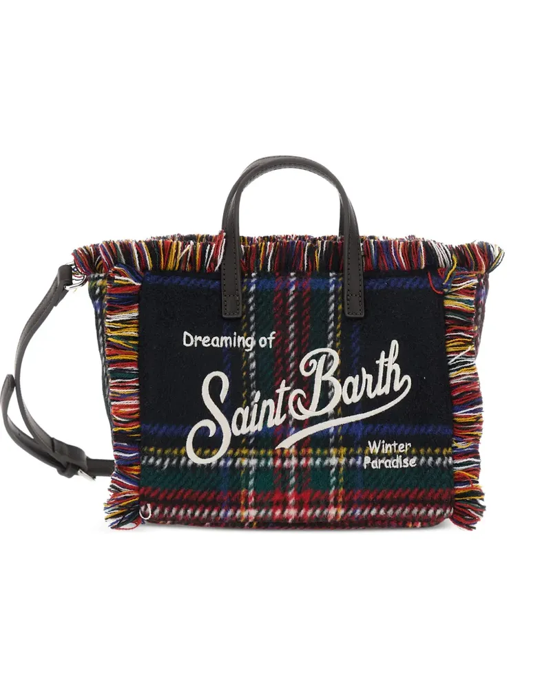 MC2 Saint Barth Mini Vanity Tote Bag mit Schottenkaro und Fransen - Schwarz Schwarz