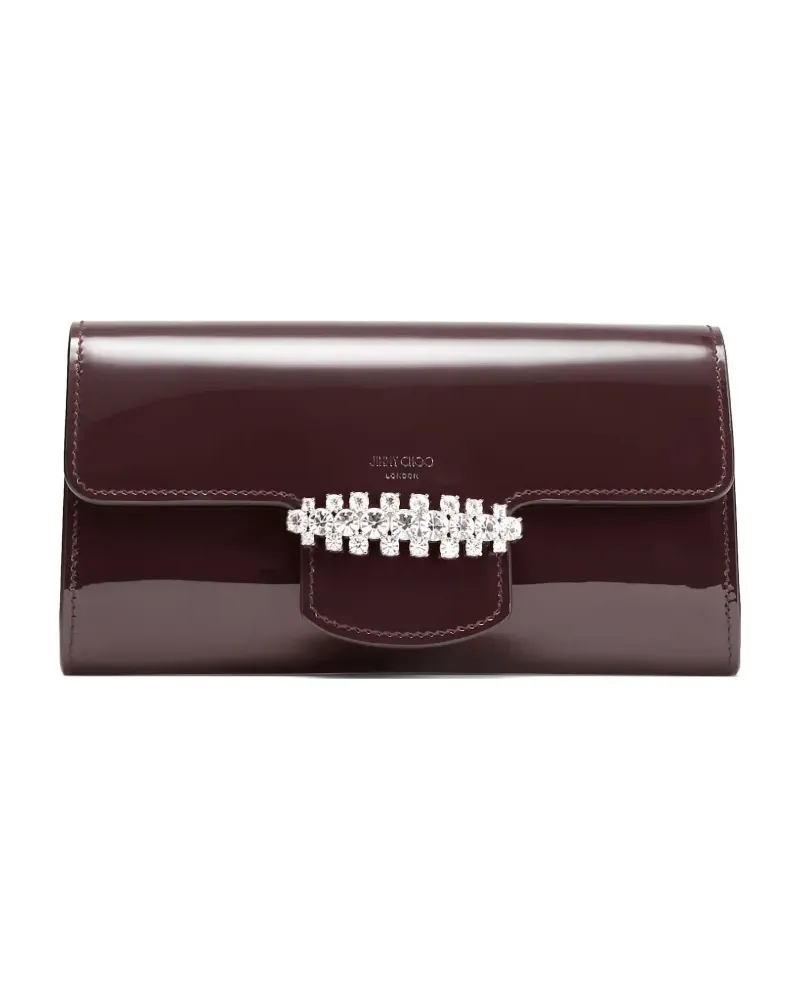 Jimmy Choo Bing Clutch aus Lackleder mit Kristallen - Braun Braun