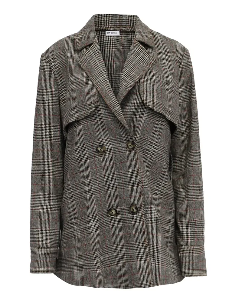 Self-Portrait Doppelreihiges Sakko mit Karomuster - Grau Grau