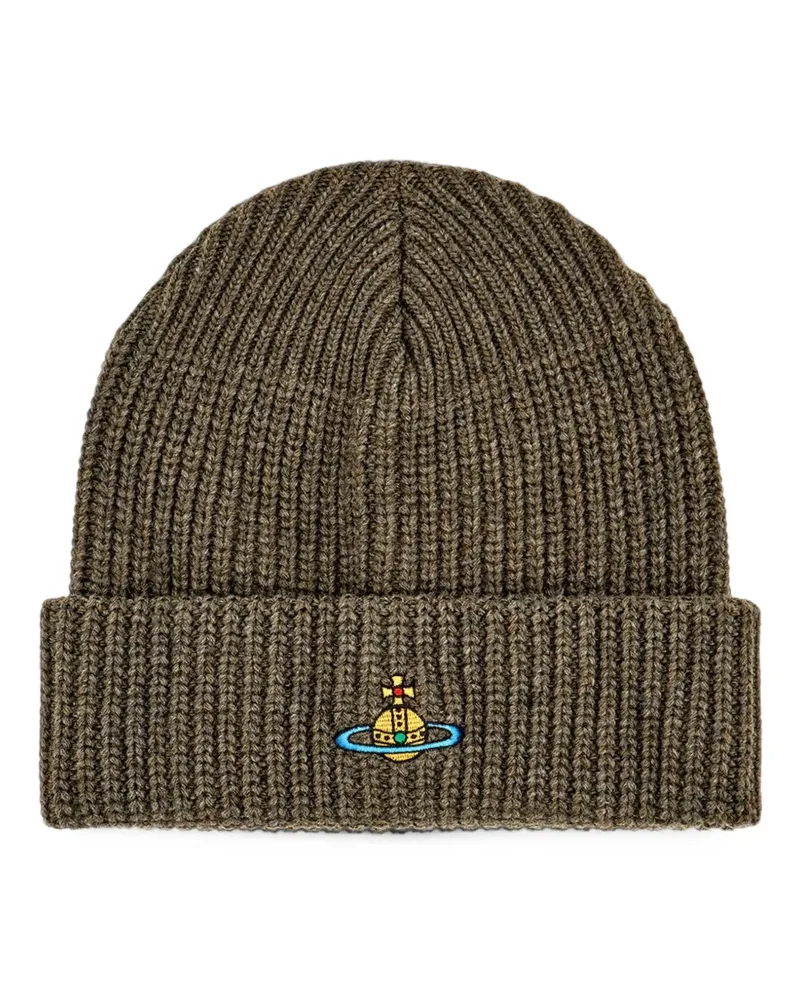 Vivienne Westwood Gerippte Beanie mit Orb-Stickerei - Braun Braun
