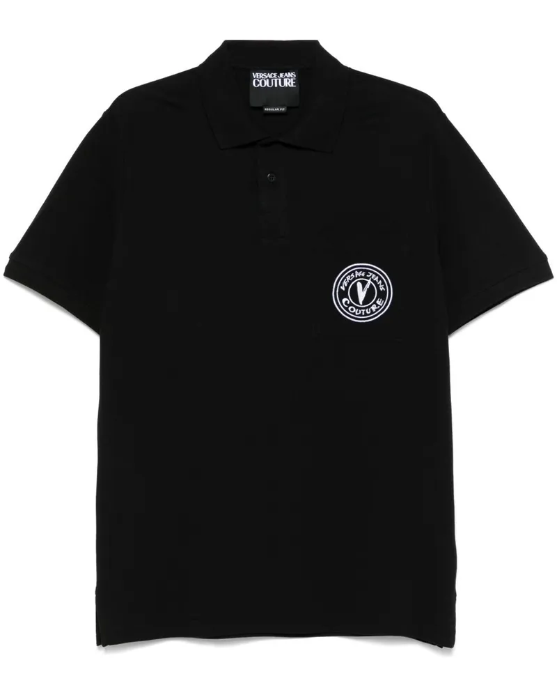 Versace Jeans Poloshirt mit V-Emblem - Schwarz Schwarz
