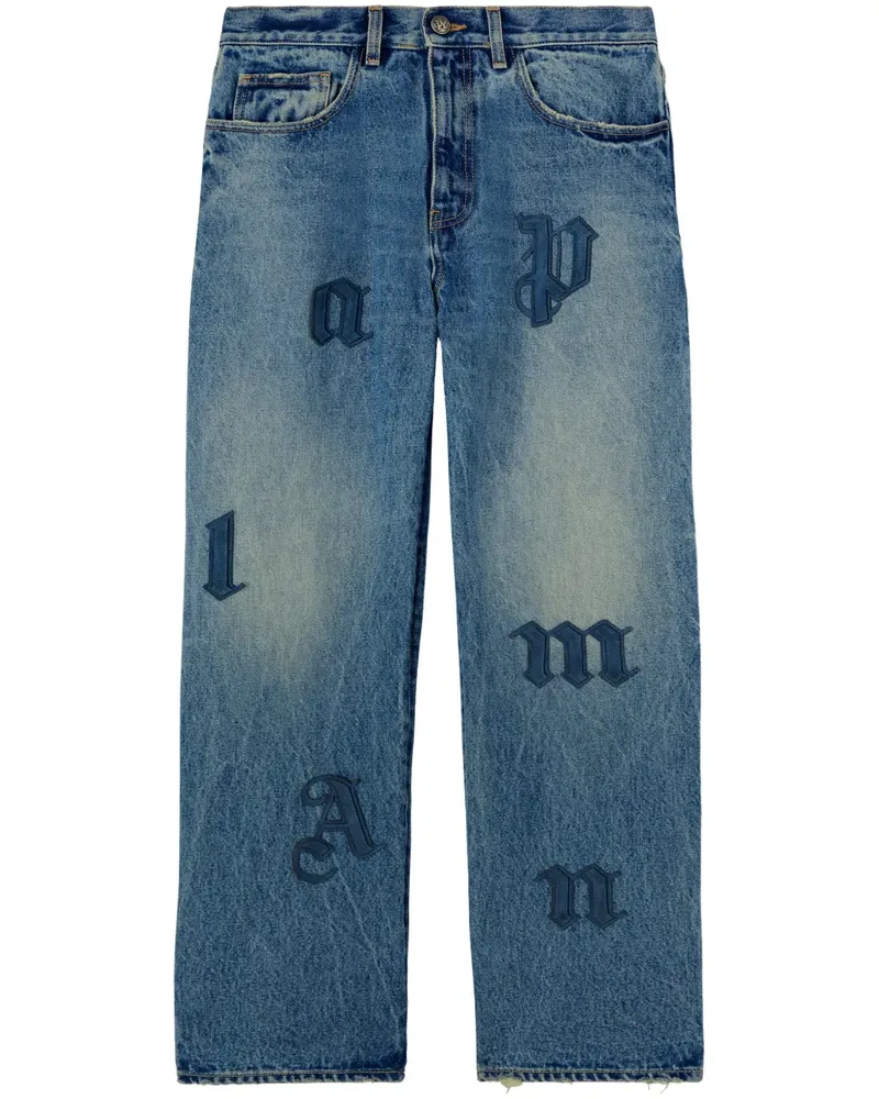 Palm Angels Gerade Jeans mit Logo-Patch - Blau Blau