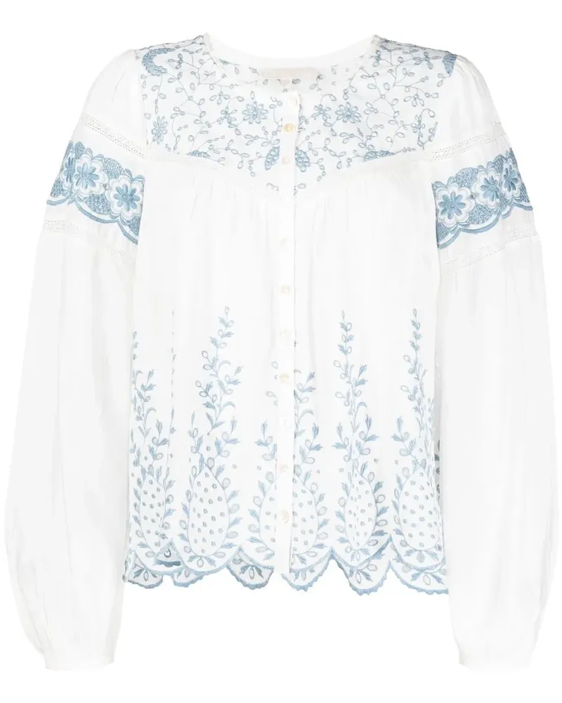 LoveShackFancy Bestickte Bluse - Weiß Weiß