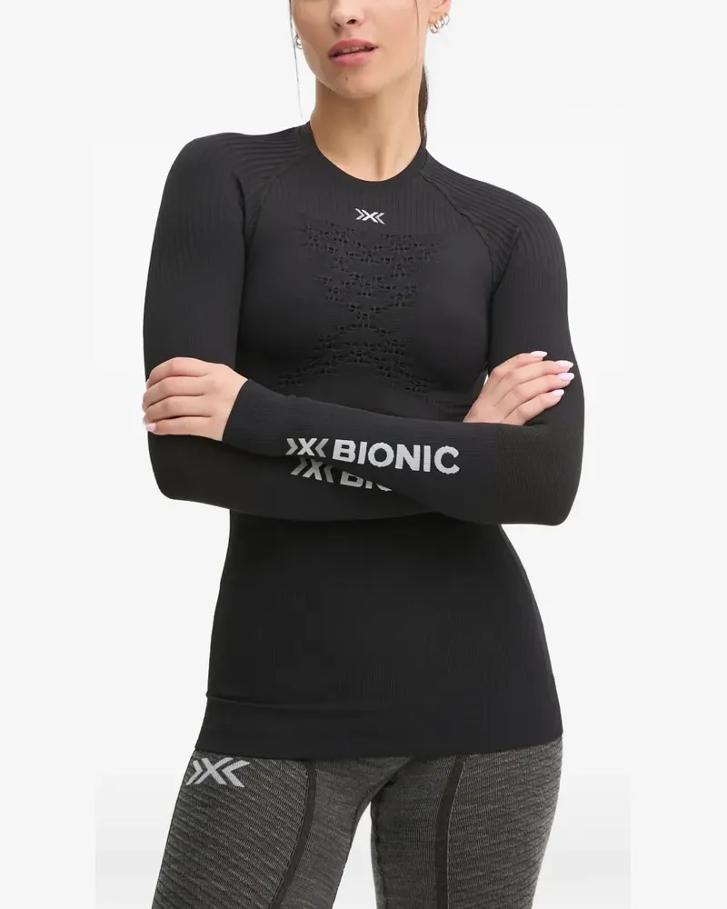 X-Bionic logo-print perforated-detail top - Schwarz Schwarz