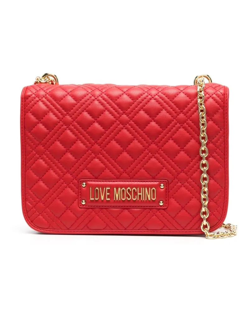 Moschino Gesteppte Schultertasche mit Logo-Schild - Rot Rot
