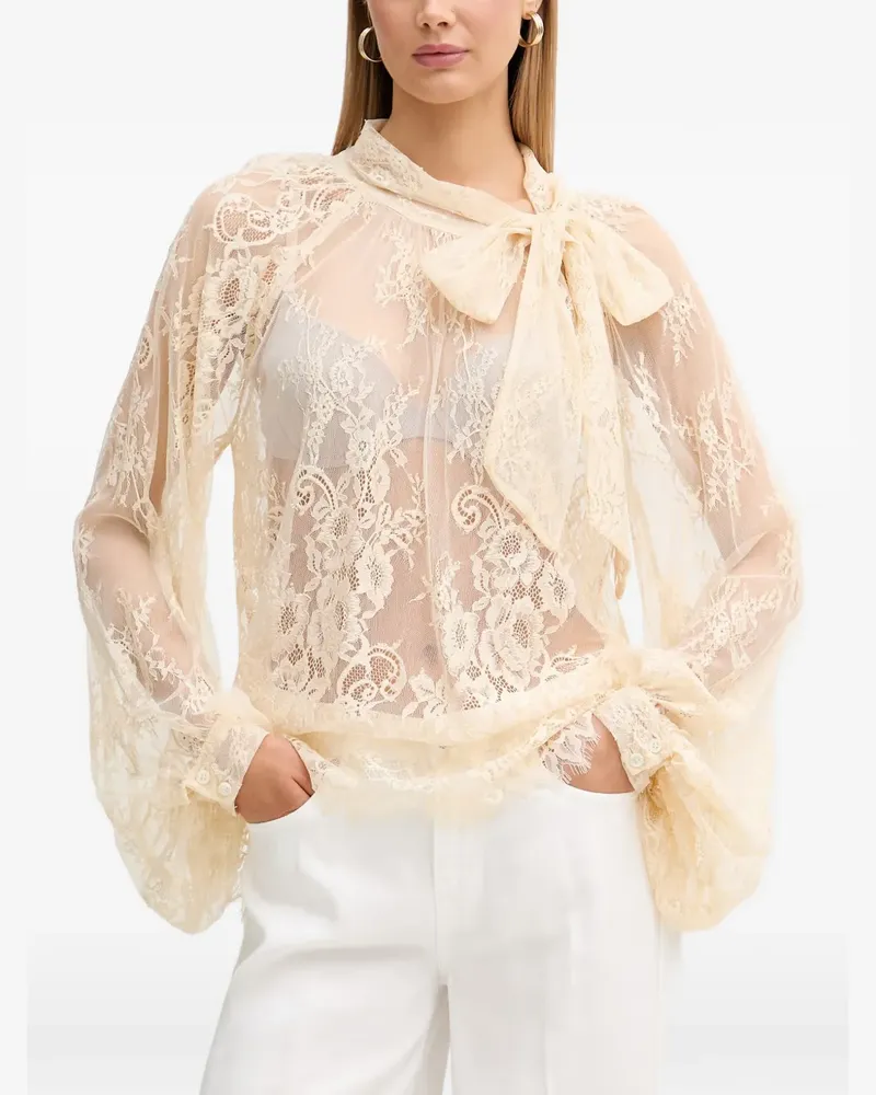 VICOLO Bluse aus Blumenspitze mit Schleife - Nude Nude