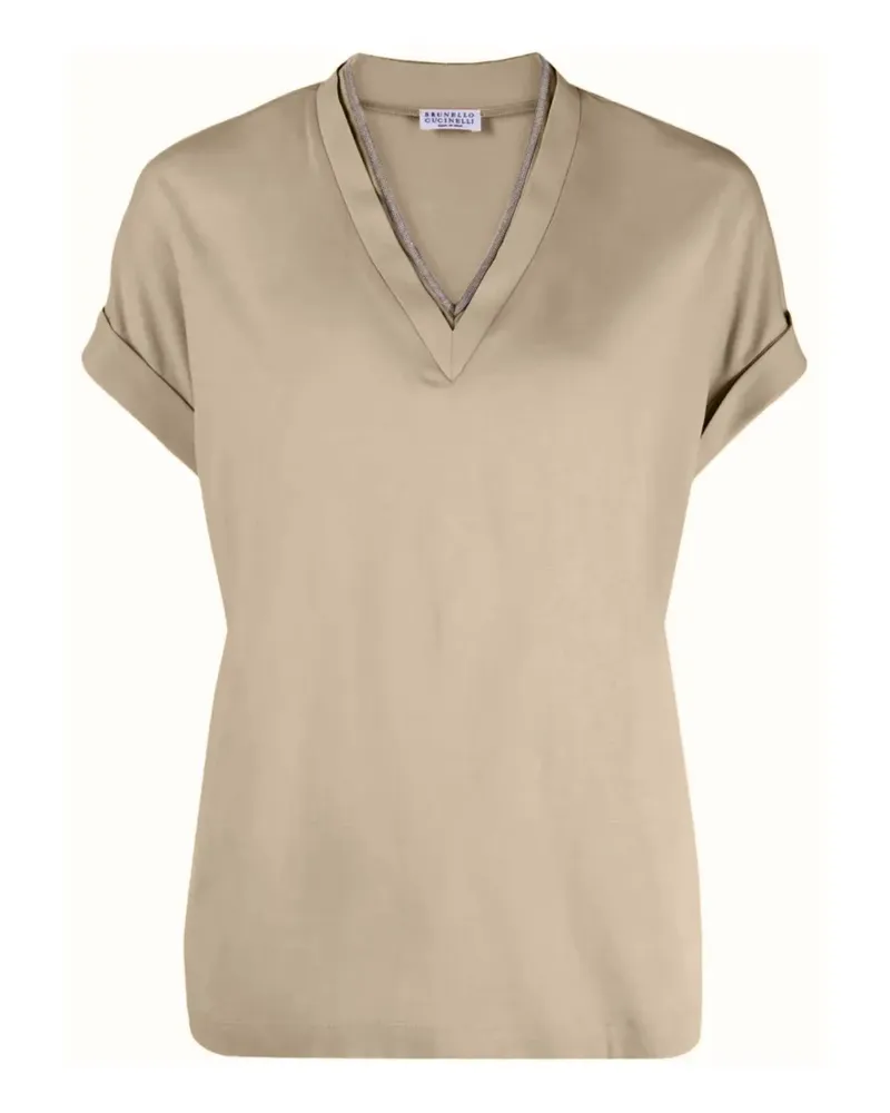 Brunello Cucinelli T-Shirt mit V-Ausschnitt - Nude Nude