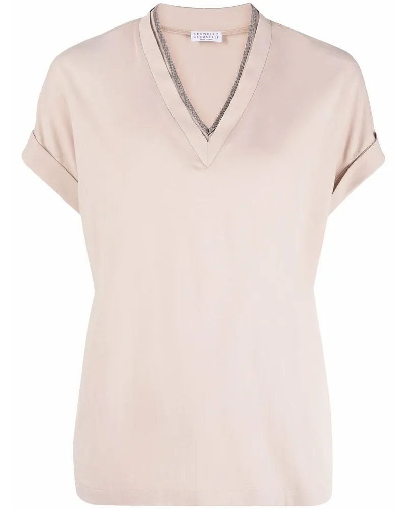 Brunello Cucinelli T-Shirt mit V-Ausschnitt - Nude Nude