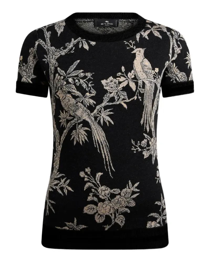 Etro Jacquard-T-Shirt aus Wollgemisch mit Naturmotiv - Schwarz Schwarz
