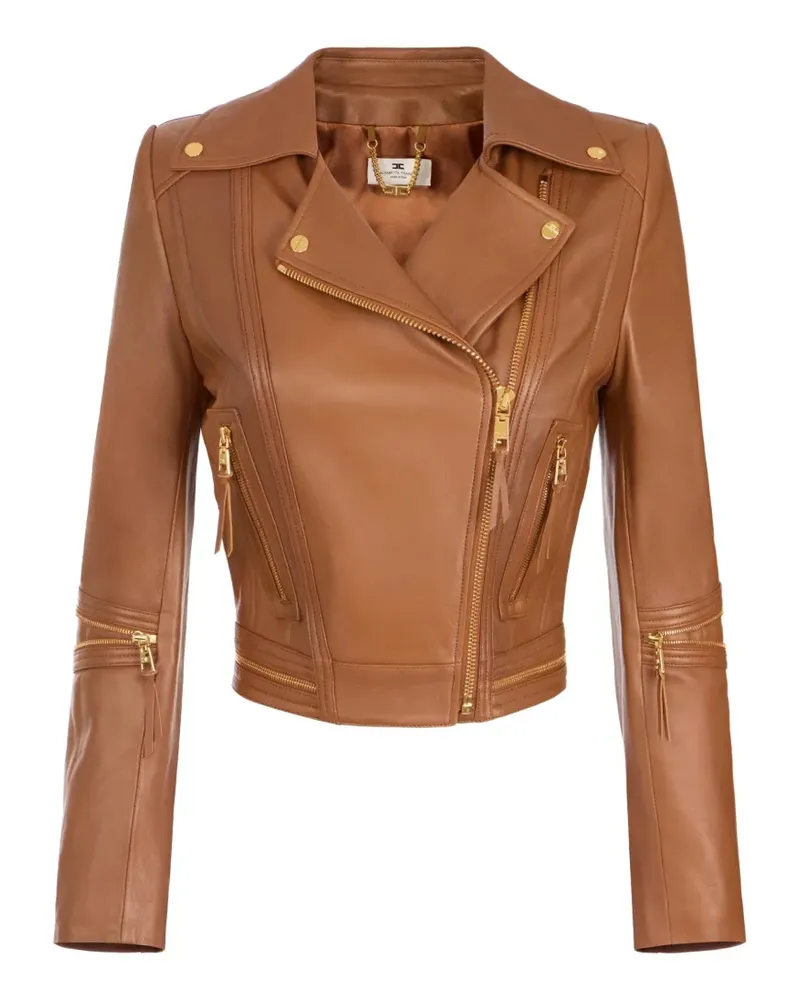 Elisabetta Franchi leather biker jacket - Braun Braun