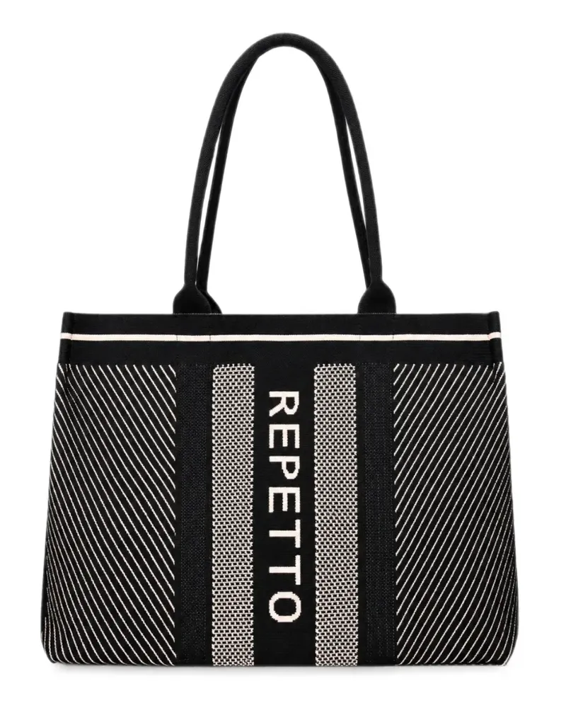Repetto Mittelgroße gestrickte Schultertasche mit Logo-Print - Schwarz Schwarz
